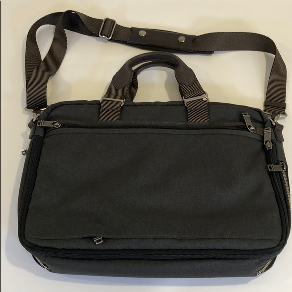 Tumi grey canvas brown leather laptop travel bag Bags